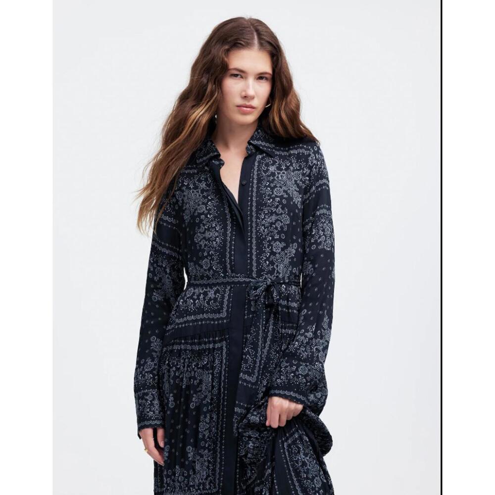 Madewell NWOT Relaxed Long-Sleeve Tiered Midi Dress in Bandana - Size Small